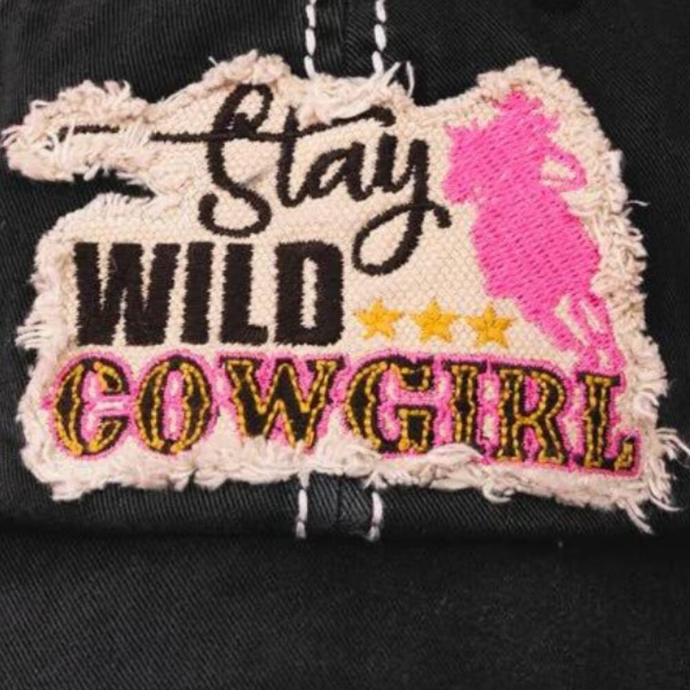KBETHOS Stay Wild Cowgirl Black Distressed Baseball Cap Hat NWT - Picture 2 of 3